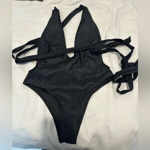 NWOT Black Halter One-Piece Swimsuit